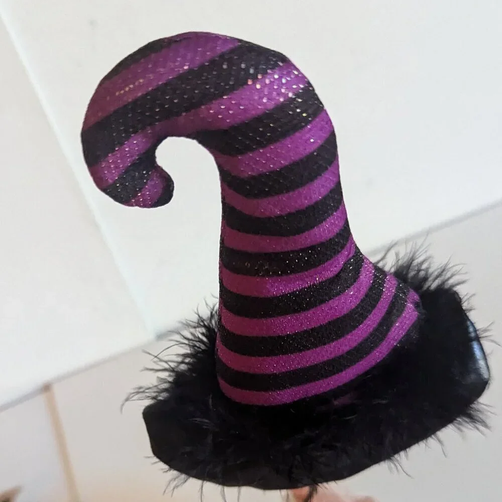 NWT Purple Striped Mini Witch Hat Floral Pick Ashland Halloween Decor Suess Goth